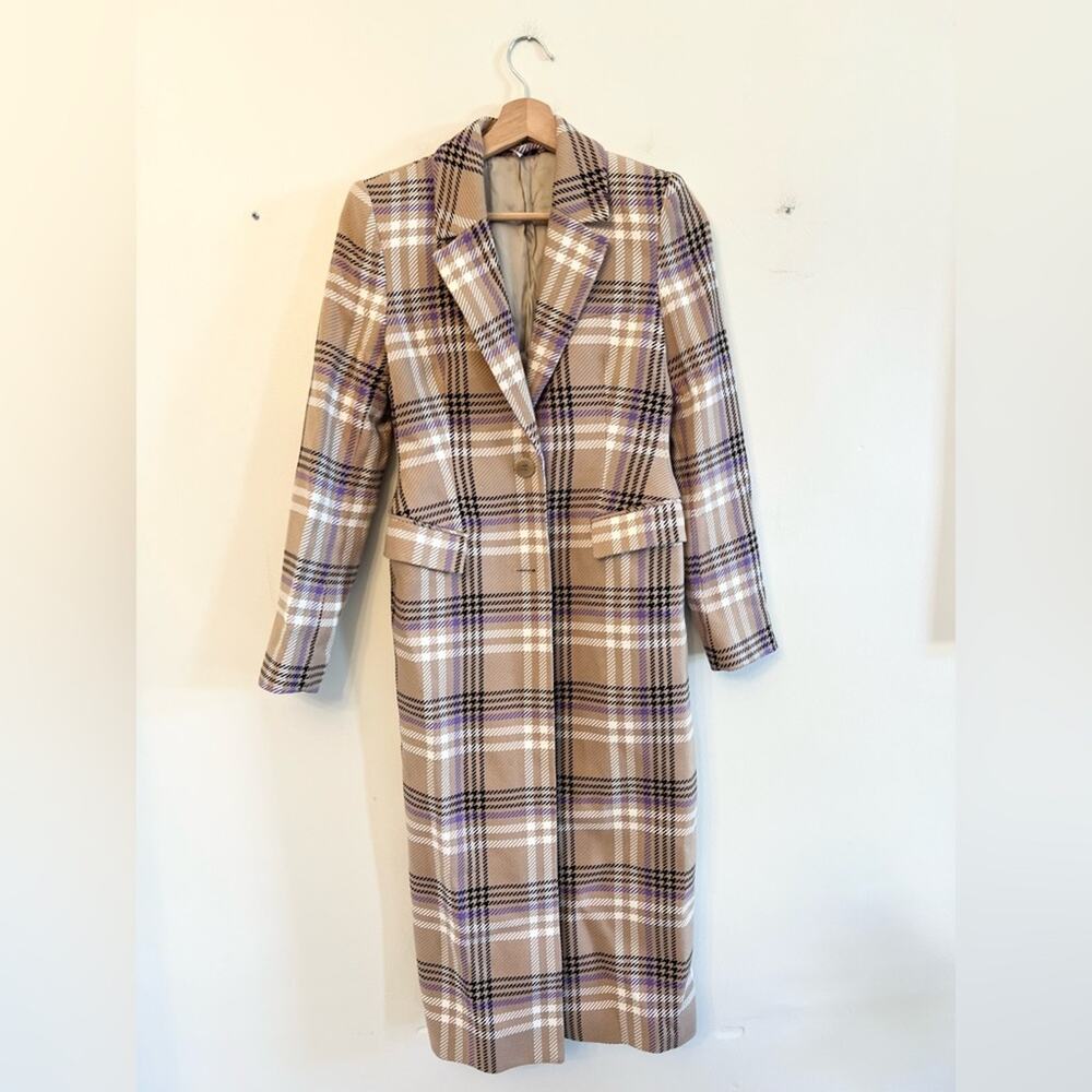 And other stories plaid hourglass coat trench tan size 2
